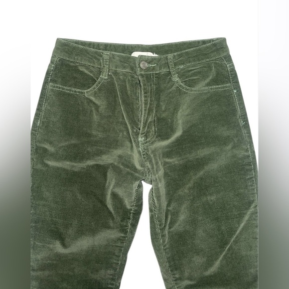 Saints & Hearts Womens Ultra Flare Corduroy Mid Rise Fringe Hem Jeans Army Green - Picture 4 of 8